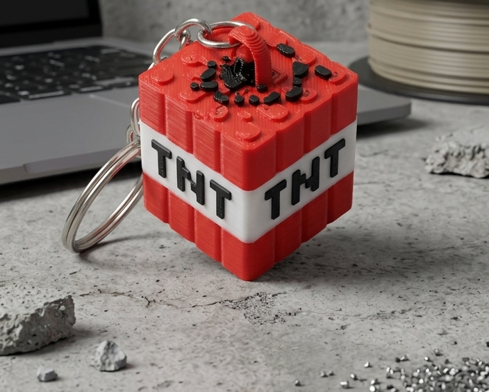 Pixel-Block TNT Minecraft Keychain