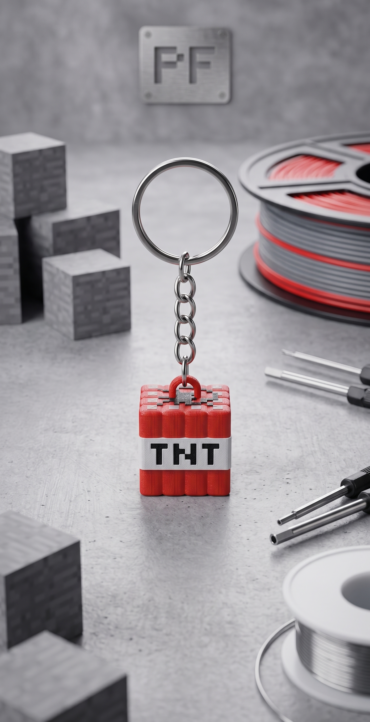 Pixel-Block TNT Minecraft Keychain