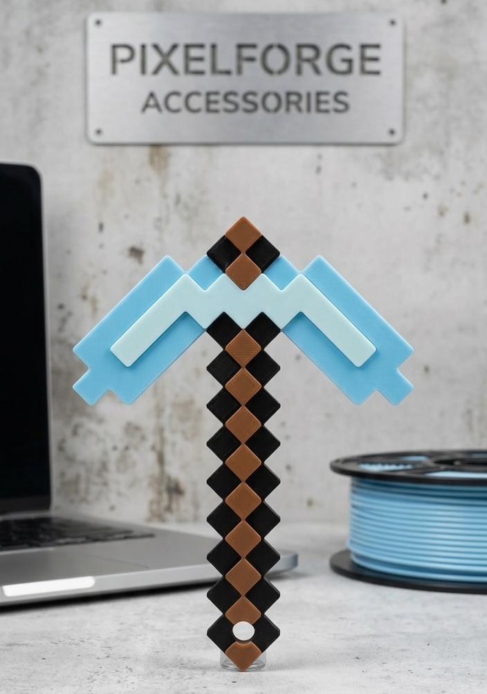 Pixel-Art Pickaxe Keychain